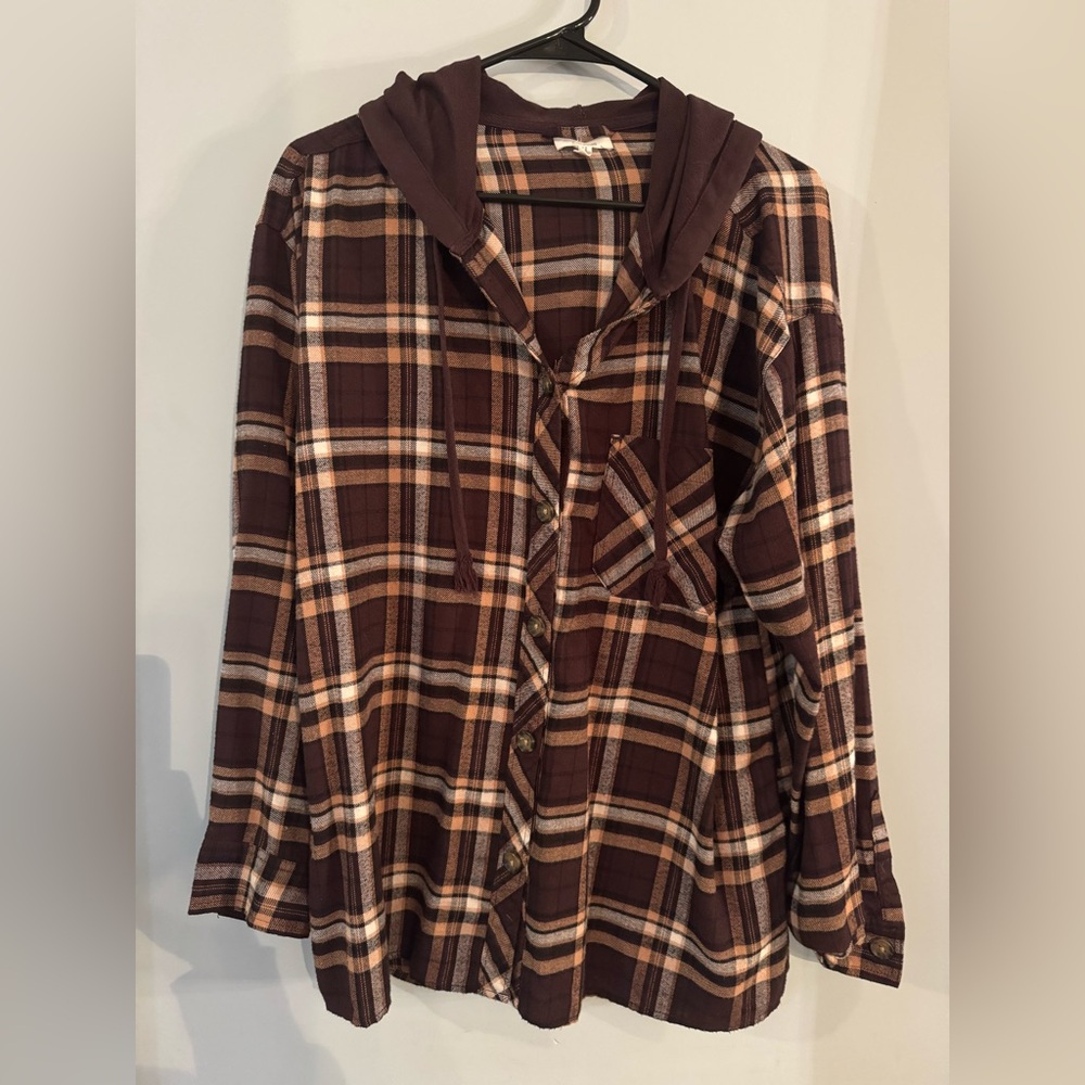 Maurices Tan and Black Plaid Shirt